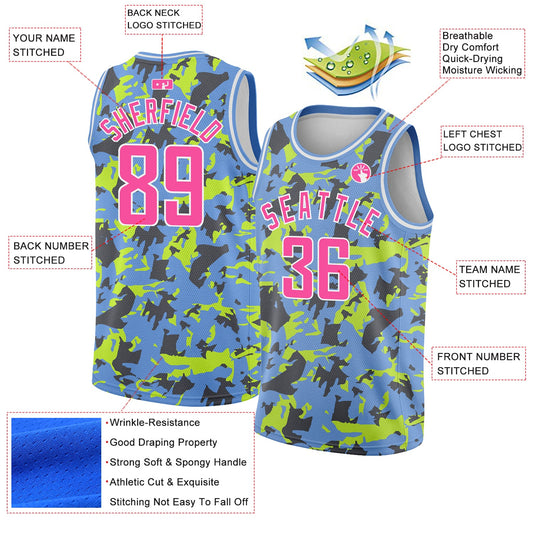 Custom Light Blue Pink-White 3D Pattern Design Abstract Grunge Art Authentic Basketball Jersey - Sky-Custom