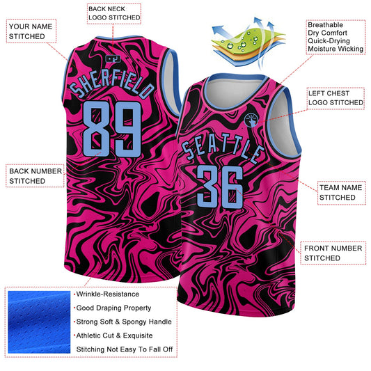 Custom Pink Light Blue-Black 3D Pattern Design Abstract Psychedelic Liquid Wave Authentic Basketball Jersey - Sky-Custom