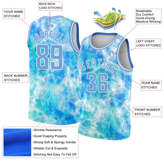 Custom Tie Dye Light Blue-White 3D Authentic Basketball Jersey - Sky-Custom