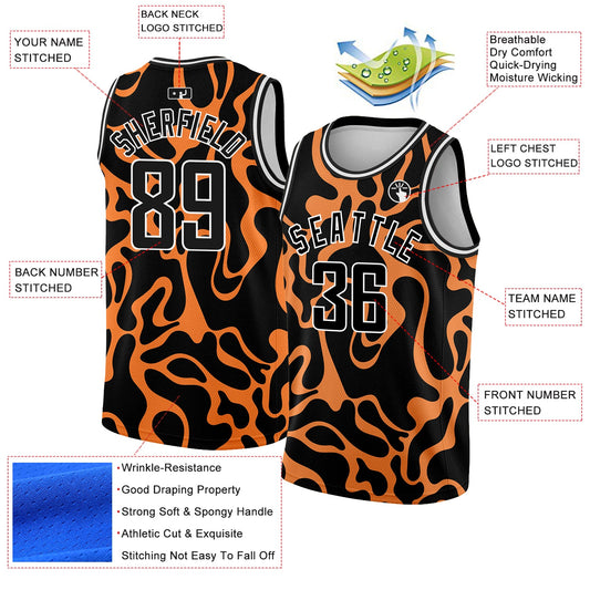 Custom Black Bay Orange-White 3D Pattern Design Tiger Prints Authentic Basketball Jersey - Sky-Custom