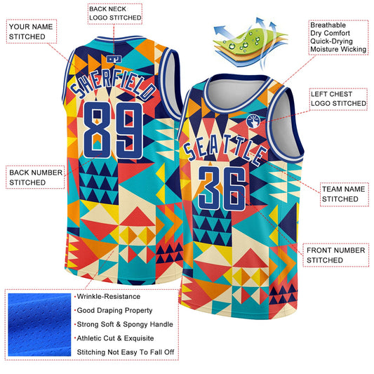 Custom Aqua Royal-White 3D Pattern Design Geometric Shapes Authentic Basketball Jersey - Sky-Custom