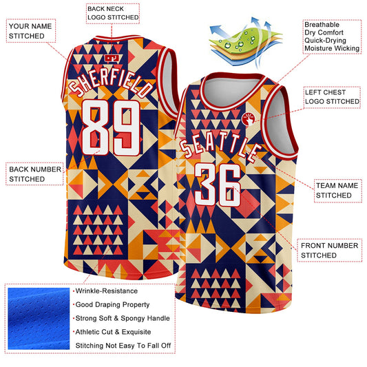 Custom Navy White-Red 3D Pattern Design Geometric Shapes Authentic Basketball Jersey - Sky-Custom
