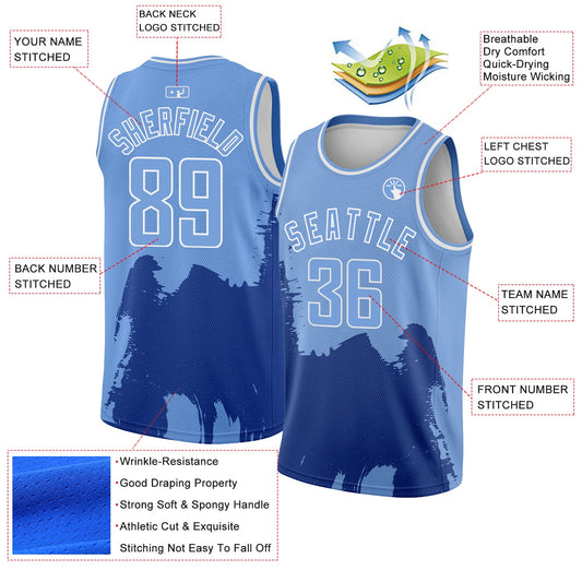 Custom Light Blue White 3D Pattern Design Abstract Grunge Halftone Art Authentic Basketball Jersey - Sky-Custom