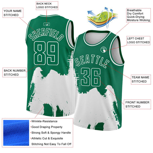 Custom Kelly Green White 3D Pattern Design Abstract Grunge Halftone Art Authentic Basketball Jersey - Sky-Custom