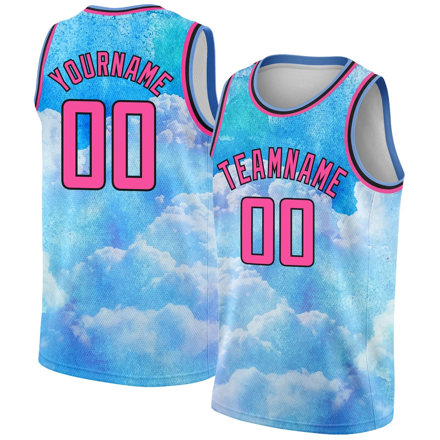 Custom Sky Blue Pink-Black 3D Pattern Design Sky With Clouds Watercolor Style Authentic Basketball Jersey - Sky-Custom