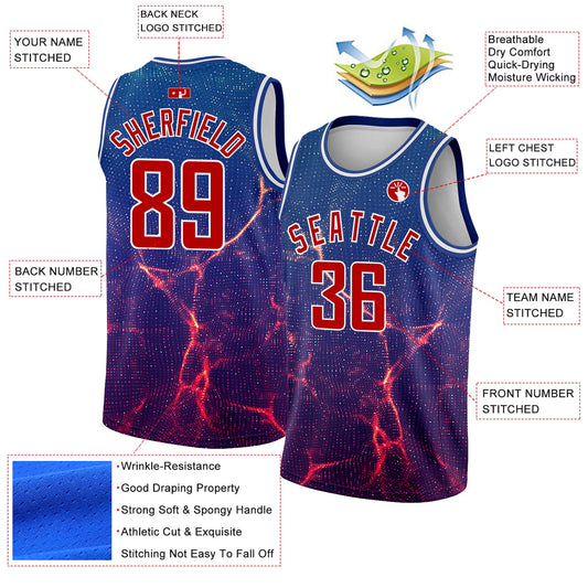 Custom Royal White-Red 3D Pattern Design Abstract Violet Wave Authentic Basketball Jersey - Sky-Custom