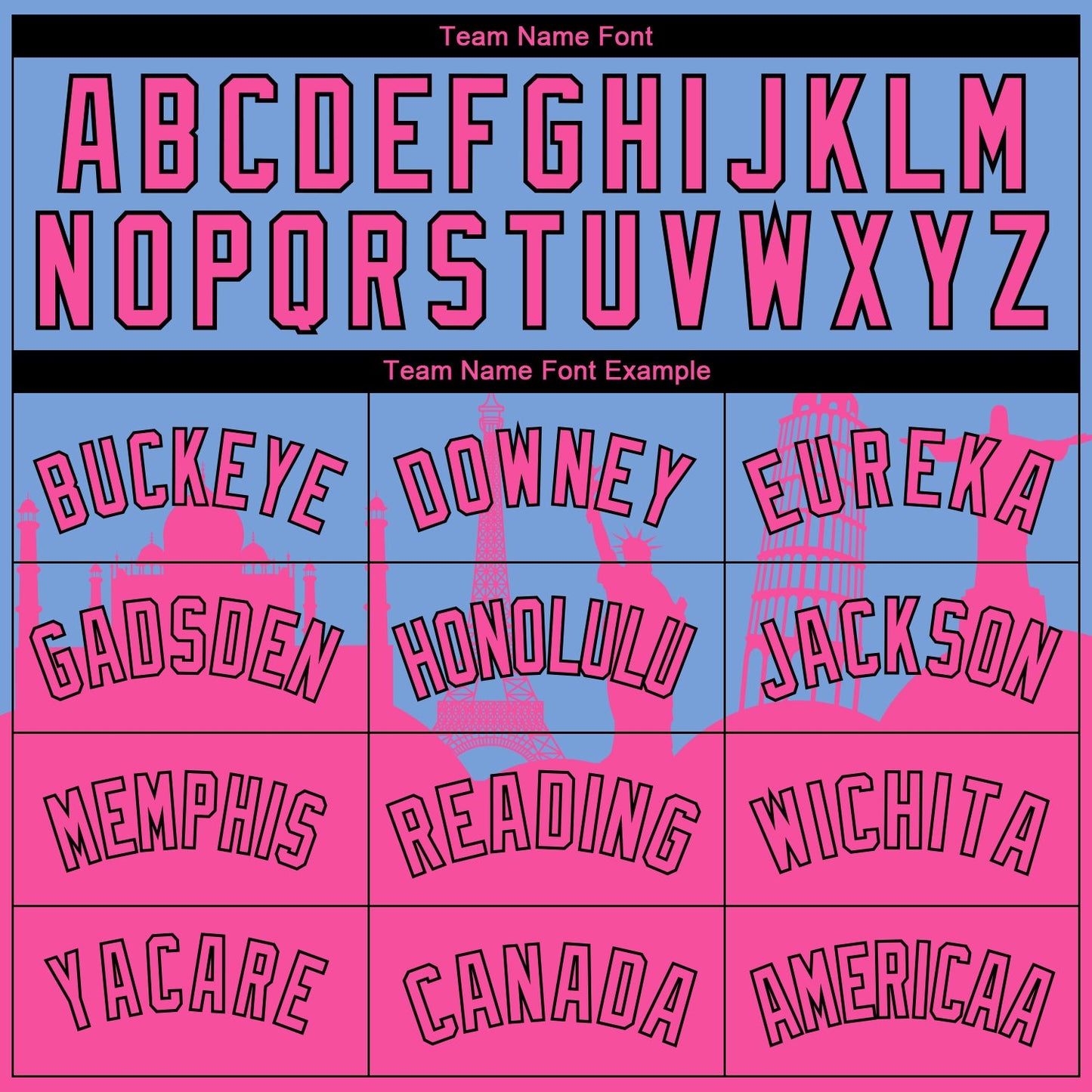 Custom Light Blue Pink-Black Holiday Travel Monuments Silhouette Authentic City Edition Basketball Jersey - Sky-Custom
