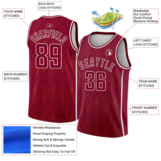 Custom Maroon White Geometric Shapes And Side Stripes Authentic City Edition Basketball Jersey - Sky-Custom