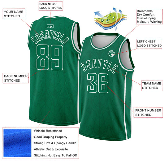 Custom Kelly Green White Geometric Shapes And Side Stripes Authentic City Edition Basketball Jersey - Sky-Custom