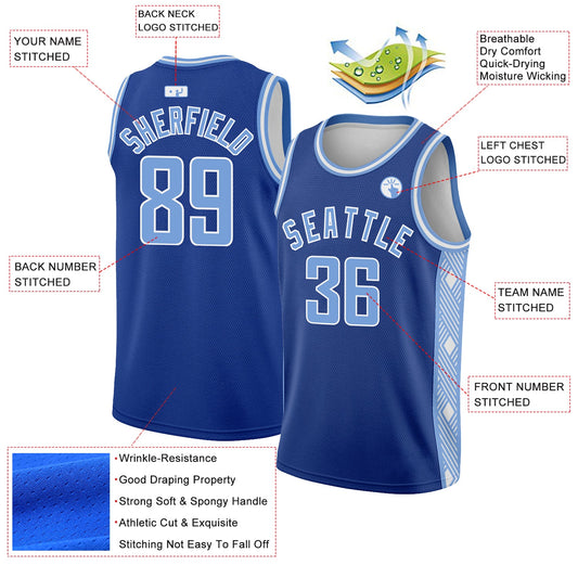 Custom Royal Light Blue-White Side Panel Abstract Lines Authentic City Edition Basketball Jersey - Sky-Custom
