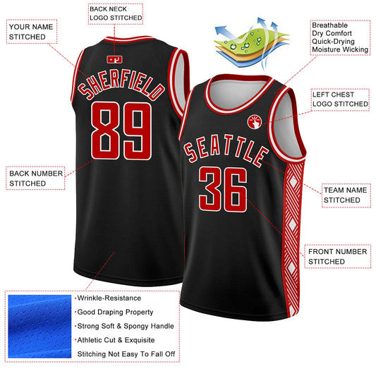 Custom Black Red-White Side Panel Abstract Lines Authentic City Edition Basketball Jersey - Sky-Custom