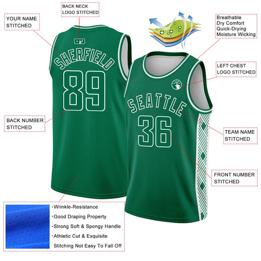 Custom Kelly Green White Side Panel Abstract Lines Authentic City Edition Basketball Jersey - Sky-Custom