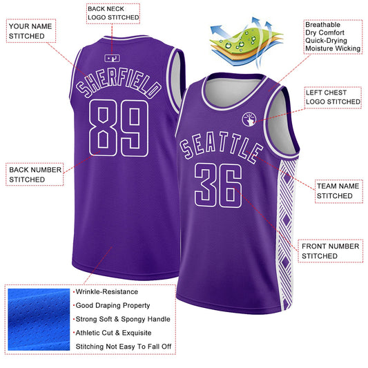 Custom Purple White Side Panel Abstract Lines Authentic City Edition Basketball Jersey - Sky-Custom