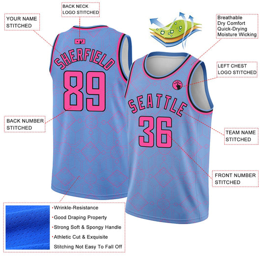 Custom Light Blue Pink-Black Geometric Shapes Authentic City Edition Basketball Jersey - Sky-Custom