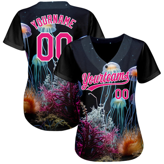 Custom Navy Hot Pink-White 3D Pattern Design Jellyfish Underwater Life Authentic Baseball Jersey - Sky-Custom