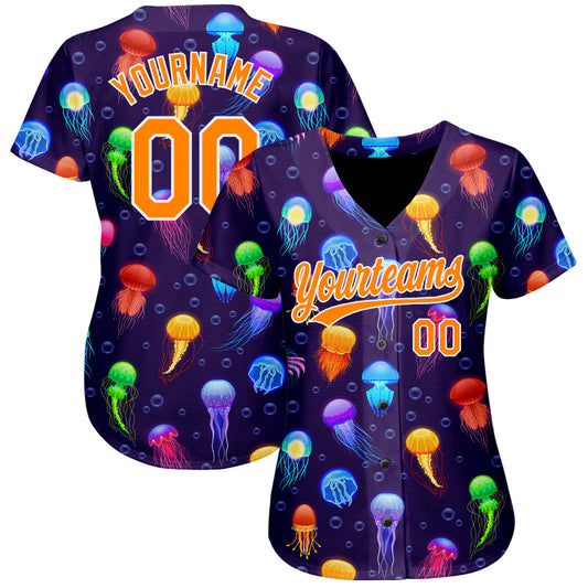 Custom Purple Bay Orange-White 3D Pattern Design Colorful Cartoon Jellyfish Authentic Baseball Jersey - Sky-Custom