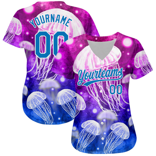 Custom Purple Blue-White 3D Pattern Design Jellyfish Authentic Baseball Jersey - Sky-Custom