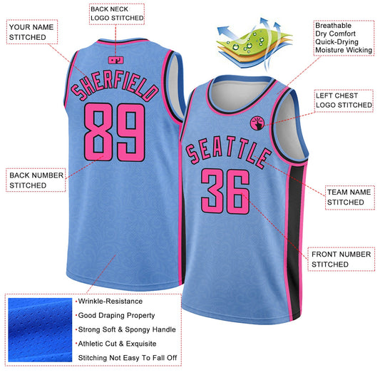 Custom Light Blue Pink-Black Flower Authentic City Edition Basketball Jersey - Sky-Custom