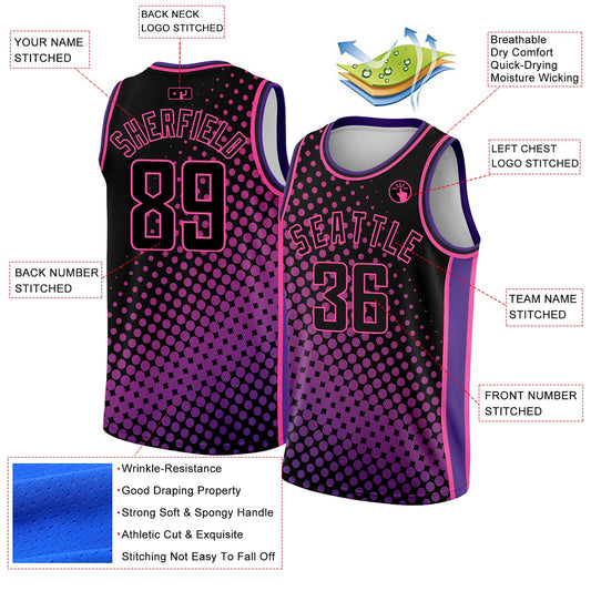 Custom Black Pink-Purple Halftone Authentic City Edition Basketball Jersey - Sky-Custom
