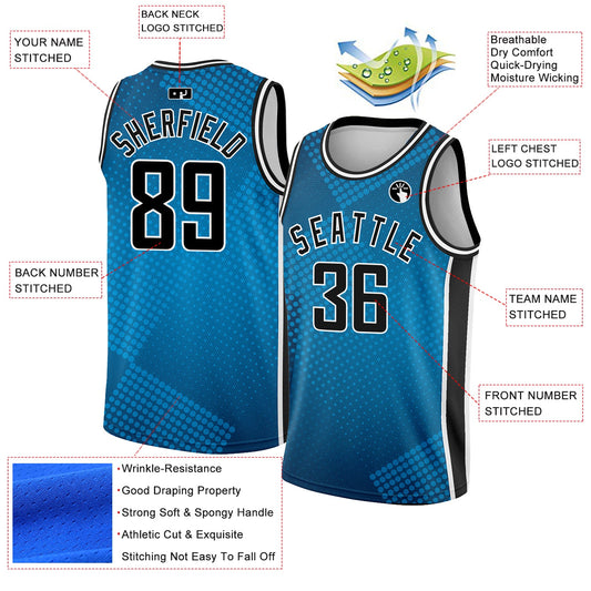 Custom Blue Black-White Halftone Authentic City Edition Basketball Jersey - Sky-Custom
