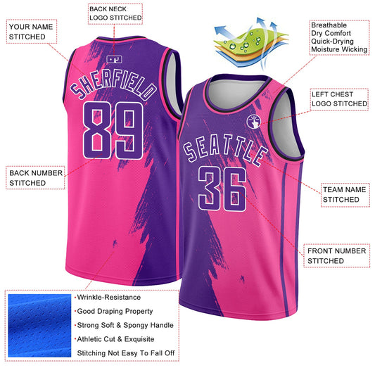 Custom Pink Purple-White Abstract Brush Splash Authentic City Edition Basketball Jersey - Sky-Custom