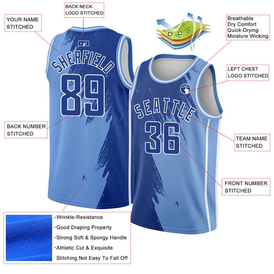 Custom Light Blue Royal-White Abstract Brush Splash Authentic City Edition Basketball Jersey - Sky-Custom