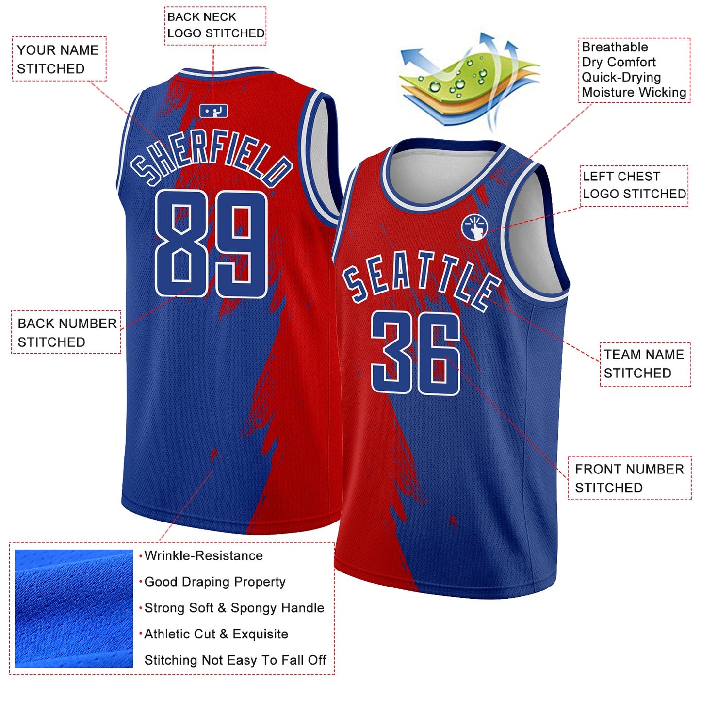 Custom Royal Red-White Abstract Brush Splash Authentic City Edition Basketball Jersey - Sky-Custom