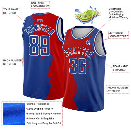 Custom Royal Red-White Abstract Brush Splash Authentic City Edition Basketball Jersey - Sky-Custom