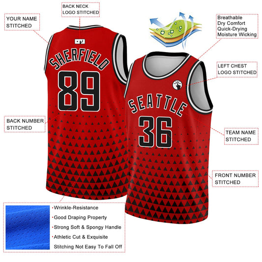Custom Red Black-White Triangle Shapes Authentic City Edition Basketball Jersey - Sky-Custom