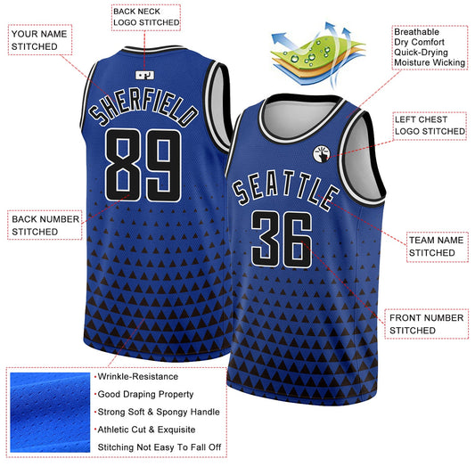Custom Royal Black-White Triangle Shapes Authentic City Edition Basketball Jersey - Sky-Custom