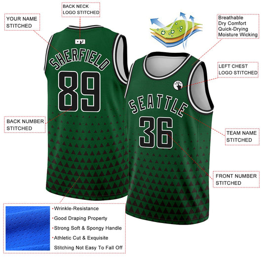 Custom Green Black-White Triangle Shapes Authentic City Edition Basketball Jersey - Sky-Custom