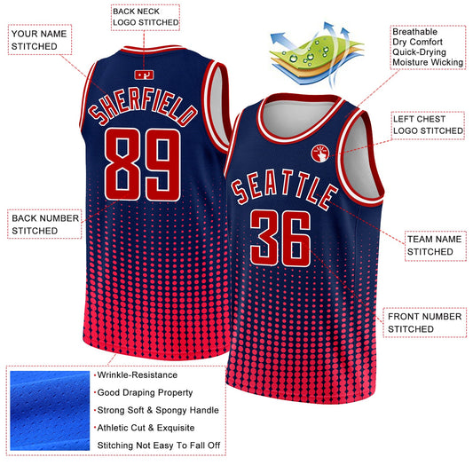 Custom Navy Red-White Halftone Authentic City Edition Basketball Jersey - Sky-Custom