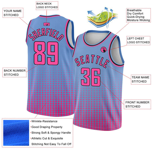 Custom Light Blue Pink-Black Halftone Authentic City Edition Basketball Jersey - Sky-Custom