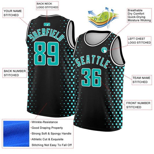 Custom Black Aqua-White Halftone Authentic City Edition Basketball Jersey - Sky-Custom