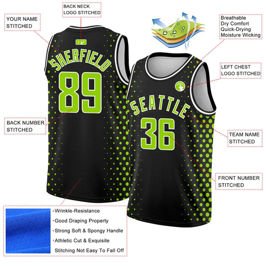 Custom Black Neon Green-White Halftone Authentic City Edition Basketball Jersey - Sky-Custom