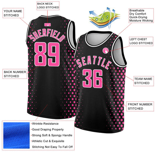Custom Black Pink-White Halftone Authentic City Edition Basketball Jersey - Sky-Custom