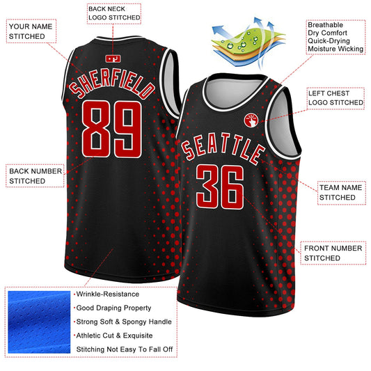 Custom Black Red-White Halftone Authentic City Edition Basketball Jersey - Sky-Custom