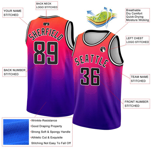 Custom Neon Pink Black-Purple 3D Pattern Design Halftone Gradient Authentic City Edition Basketball Jersey - Sky-Custom