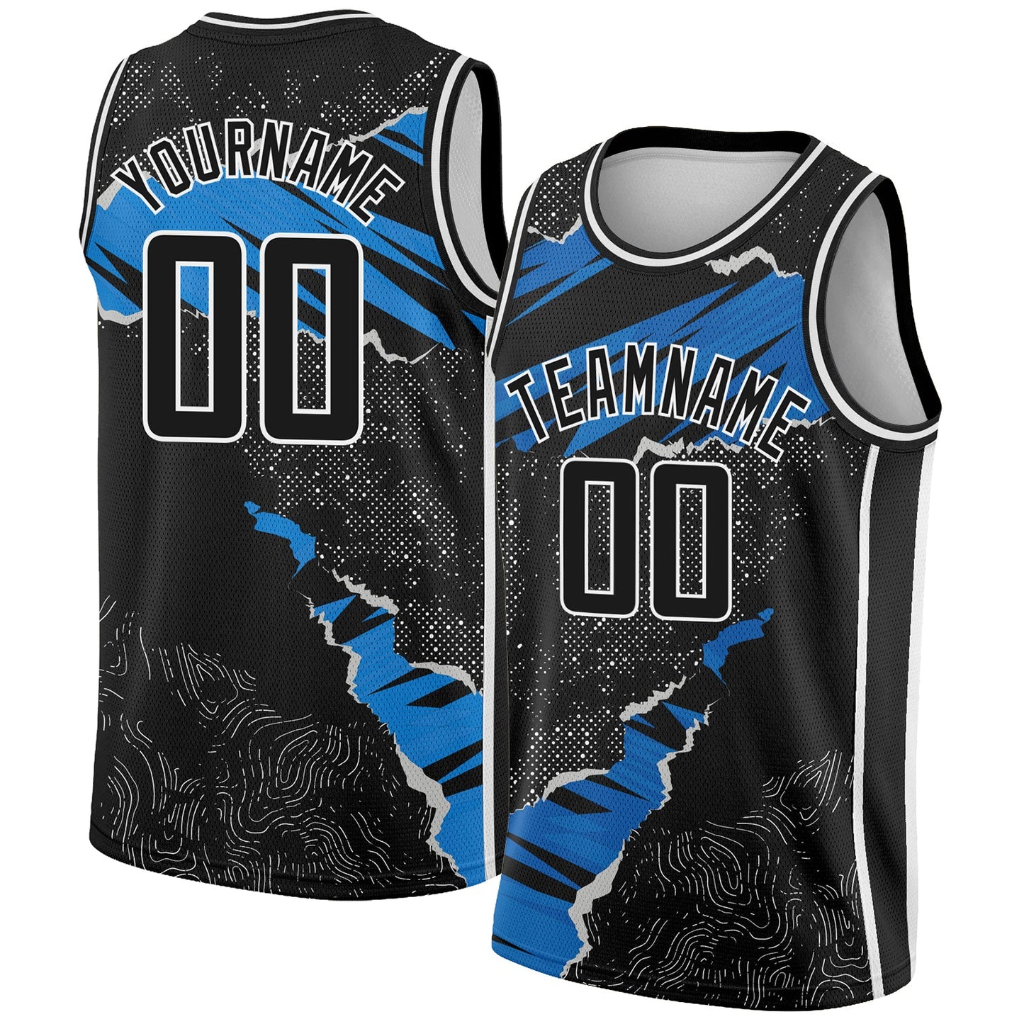 Custom Black Blue-White 3D Pattern Design Torn Paper Style Authentic Basketball Jersey - Sky-Custom