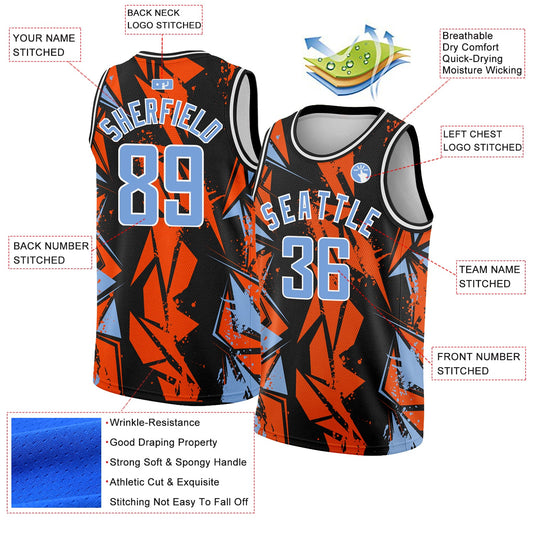 Custom Black Light Blue-Orange 3D Pattern Design Geometric Shapes Authentic Basketball Jersey - Sky-Custom