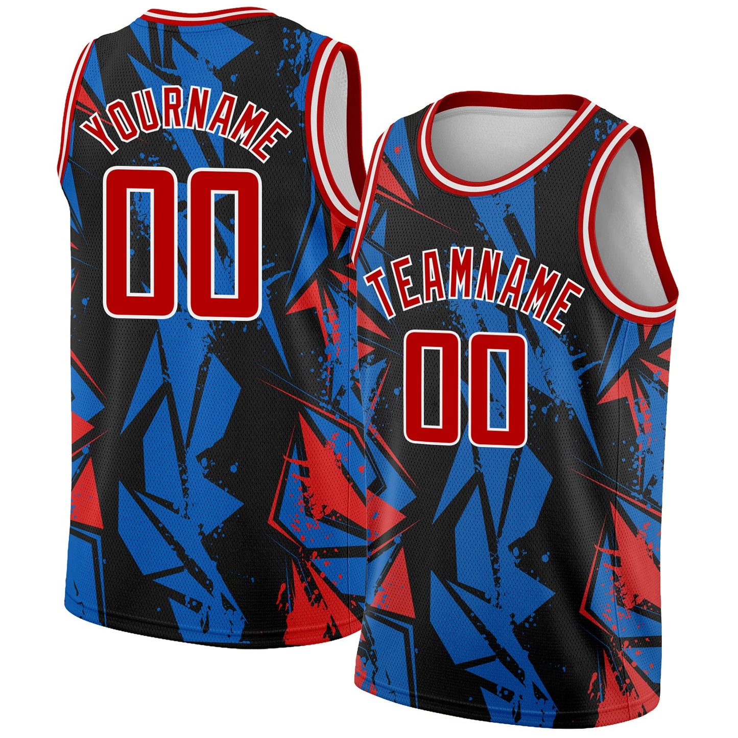 Custom Black Red-Blue 3D Pattern Design Geometric Shapes Authentic Basketball Jersey - Sky-Custom