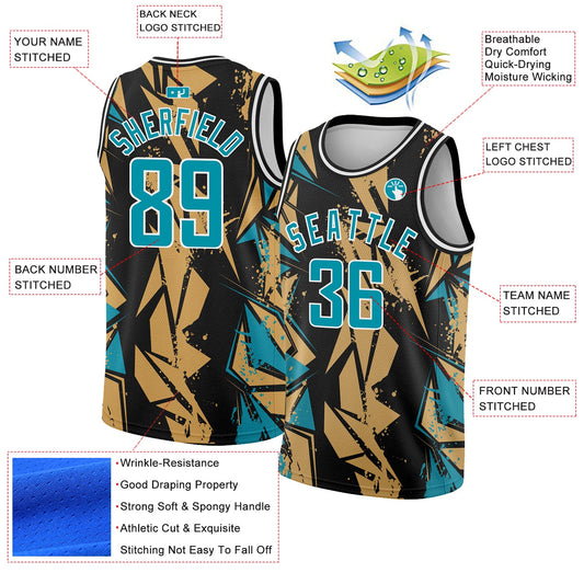 Custom Black Panther Blue-Old Gold 3D Pattern Design Geometric Shapes Authentic Basketball Jersey - Sky-Custom