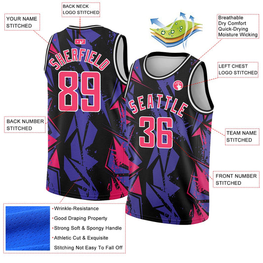 Custom Black Pink-Purple 3D Pattern Design Geometric Shapes Authentic Basketball Jersey - Sky-Custom