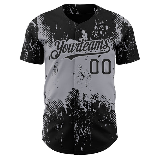 Custom Black Gray 3D Pattern Design Abstract Splatter Grunge Art Authentic Baseball Jersey - Sky-Custom