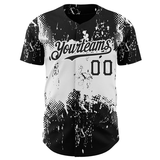 Custom Black White 3D Pattern Design Abstract Splatter Grunge Art Authentic Baseball Jersey - Sky-Custom