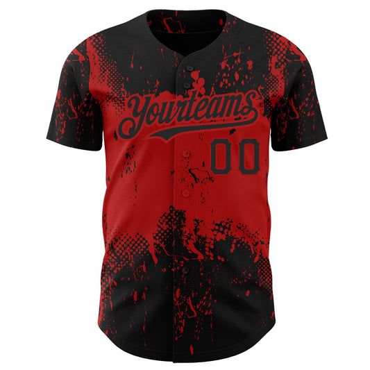 Custom Black Red 3D Pattern Design Abstract Splatter Grunge Art Authentic Baseball Jersey - Sky-Custom