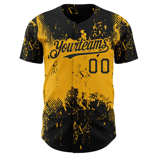 Custom Black Gold 3D Pattern Design Abstract Splatter Grunge Art Authentic Baseball Jersey - Sky-Custom