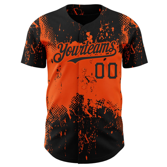 Custom Black Orange 3D Pattern Design Abstract Splatter Grunge Art Authentic Baseball Jersey - Sky-Custom