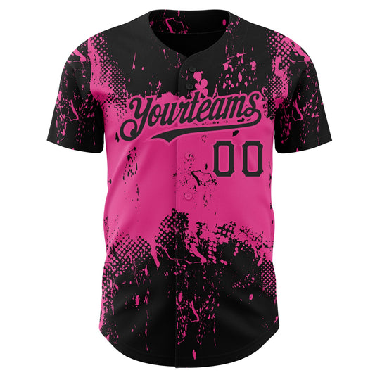 Custom Black Pink 3D Pattern Design Abstract Splatter Grunge Art Authentic Baseball Jersey - Sky-Custom