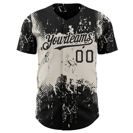 Custom Black Cream 3D Pattern Design Abstract Splatter Grunge Art Authentic Baseball Jersey - Sky-Custom